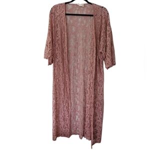 Pink Long Lace Paisley Kimono Coverup Size Large